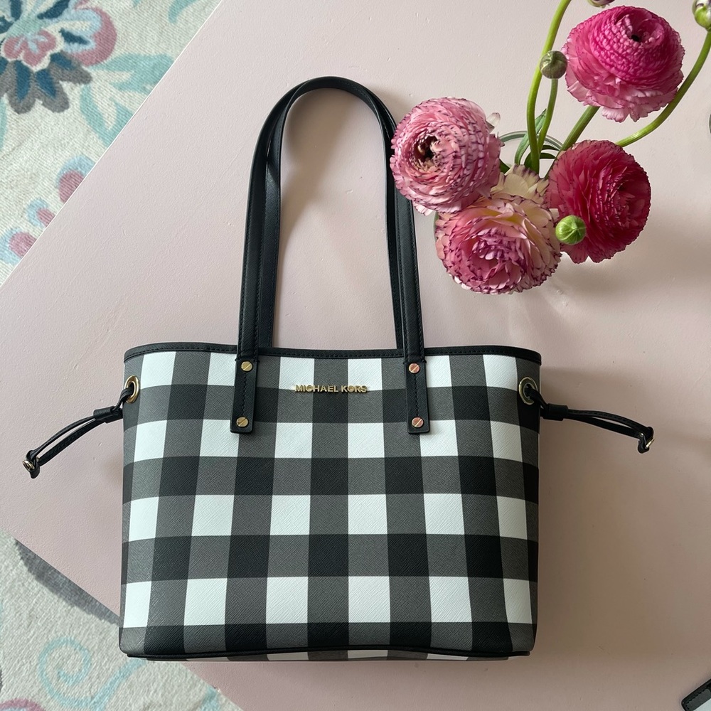Michael Kors Black and White Gingham Print Purse